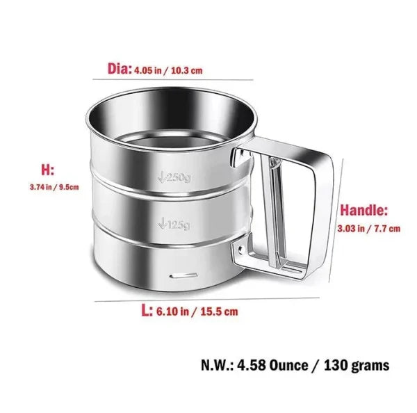Flour Sifter, Stainless Steel Sifter For Baking, Double Layer Fine Mesh Baking Sifter, One Hand Press Crank Sifter For Powdered Sugar Shaker Duster, Flour Sieve Sifter For Baking Cakes